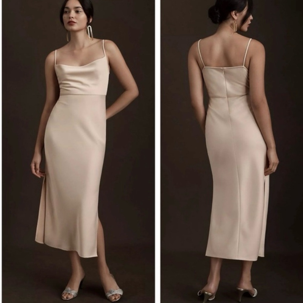BHLDN Cream Midi Dress with Spaghetti Straps